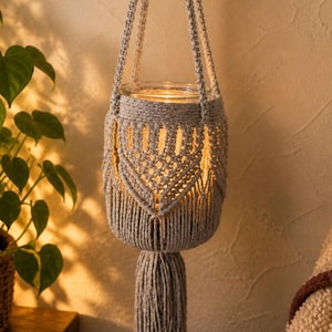 Portacandele in macramè fatto a mano | Decorazione da parete in stile boho | Idea regalo originale | Arredamento rustico per la casa