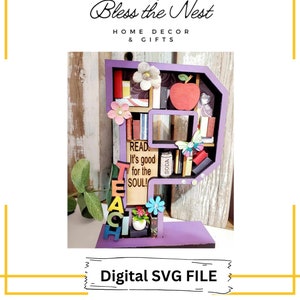 Estantería en miniatura con la letra P / Archivo digital / Personaliza con tus propios mini adornos / Letra personalizable / Archivo SVG Solo letra P