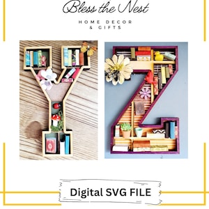 Estantería con letra YZ en miniatura / Archivo digital / Personaliza con tus propios mini adornos / Letra personalizable / Archivo SVG Letra YZ únicamente