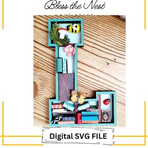 Estantería en miniatura con la letra L / Archivo digital / Personaliza con tus propios mini adornos / Letra personalizable / Archivo SVG Solo letra L
