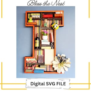 Estantería en miniatura con la letra "I" / Archivo digital / Personaliza con tus propios mini adornos / Letra personalizable / Archivo SVG Solo letra I