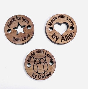 Crochet or Knitting charms/Tags - Wooden tags/labels- Fabric charms - Made by labels - wood tag