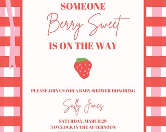 Berry Sweet Baby Shower Bundle | Editable Canva Templates | Strawberry Baby Shower Decor
