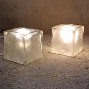 1990s - SET - Ikea Iviken Ice Cube Lamps – Free Delivery - 16 cm / 6.3&quot; – Frosted Glass Ice Cube Light – Retro Minimalist Lighting – E14