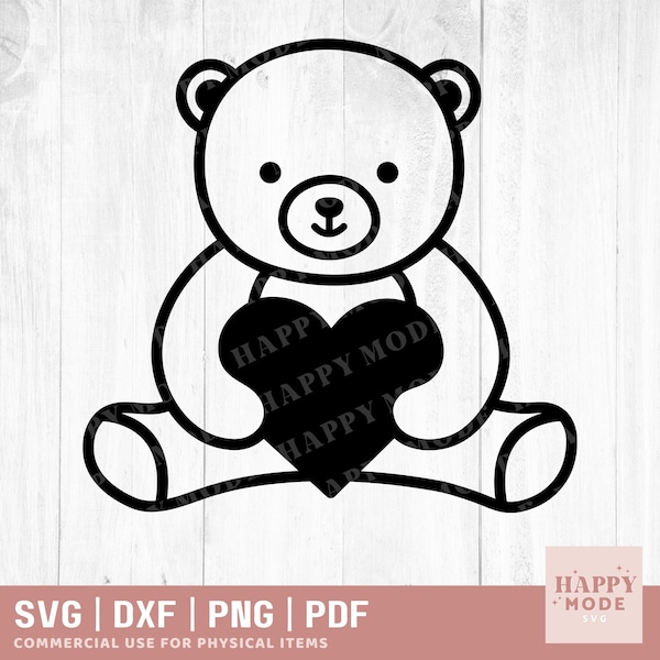 Teddy Bear SVG - Cute Teddy Bear Svg - Baby Shower Teddy Bear PNG - Valentines Day Svg - Teddy Bear Outline Svg - Valentines Heart Svg Dxf