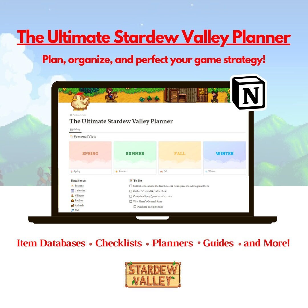 Notion Stardew Valley Planner Perfection Tracker (Download Now) Etsy