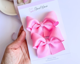 Pink Pigtail Bows, Ribbon Hair Bows, Pigtail Hair Clips, Toddler Hair Bows, Toddler Hair Clips, Toddler Hair Accessories, Pink Hair Clip