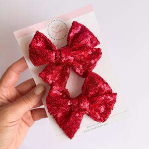 Hot Pink Sequin Bow, Sequin Pigtail Bow, Pigtail Sequin Bow For Toddler, Toddler Pigtail Bow, Sequin Hair Bow, Sequin Hair Clips, Piggy Bow