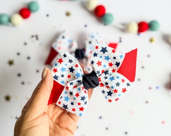 4th of July Hair Bows, Fourth of July Bows, July 4th Pigtail Hair Bows, Patriotic Hair Bows, 4th of July Pigtail Bows, July 4th Stars Bows