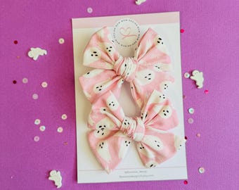 Ghost Hair Bows, Halloween Hair Bows, Pink Halloween Bows, Pigtail Halloween Bows, Spooky Hair Bows, Halloween Ghost Bows, Pink Ghost Bows