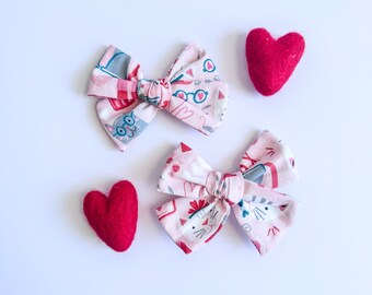 Valentines Pigtail Hair Bows, Valentines Hair Bows, Pigtail Hair Bows, Pink Cotton Hair Bows, Toddler Hair Bows, Valentines Toddler Bows