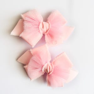 Pigtail Tulle Hair Bows, Pink Tulle Hair Bows, Pink Ribbon Hair Bows, Tulle Hair Bows, Ribbon Pink Hair Bows, Pigtail Ribbon Bows, Tulle Bow