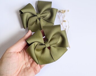 Fall Colors Hair Bows, Grosgrain Ribbon Bows, Fall Hair Clip, Fall Piggy Bows, Autumn Hair Bows, Olive Pigtail Bows, Autumn Girls Bows