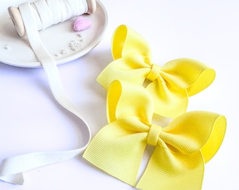 Ribbon Hair Bows, Pigtail Hair Bows, Yellow Hair Bow, Toddler Hair Clips, Toddler Hair Bows, Pigtail Hair Clips, Yellow Hair Clips, Hair Tie