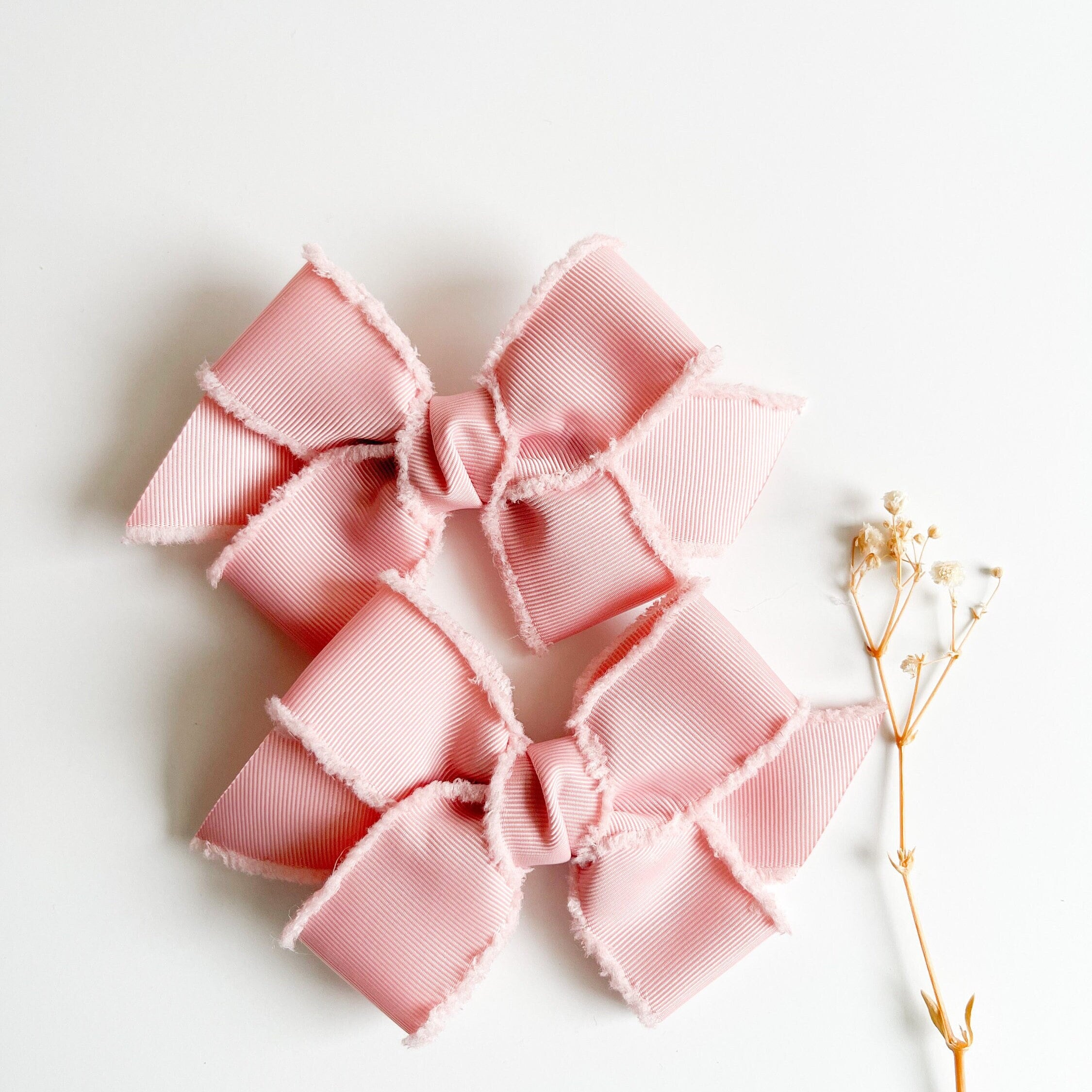 Pigtail Hair Bow, Pigtail Ribbon Hair Bows, Frayed Ribbon