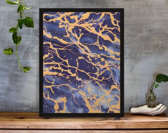 Blue and Gold Abstract Digital Art, Digital Download, Digital Print, Wall Art, Instant Download, Blue and Gold Prints, Printable Wall Art