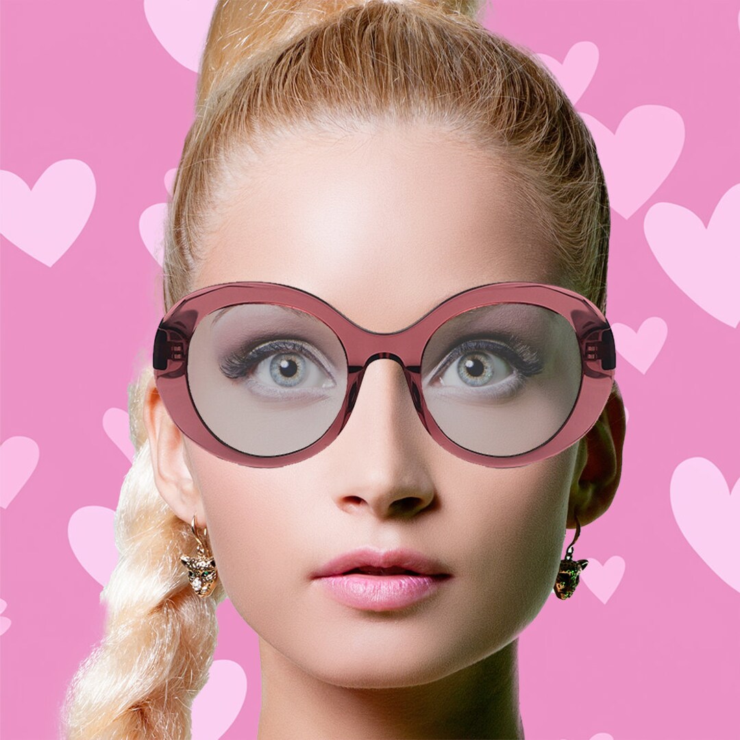 Pink Round Blue Light Optical Fashion Glasses With Light Changing Sun