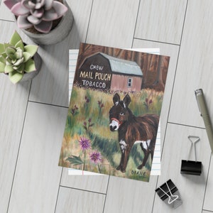 Pacote de cartões postais com envelopes - Impressão original de belas artes "Mail Pouch Donkey" - Disponível em quantidades de 10, 30 e 50 - Design exclusivo