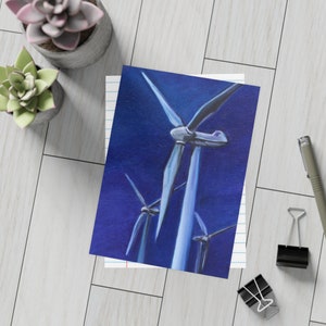 Pacote de cartões postais com envelopes - Impressão original de belas artes "Moinhos de vento" - Disponível em quantidades de 10, 30 ou 50 peças - Design exclusivo