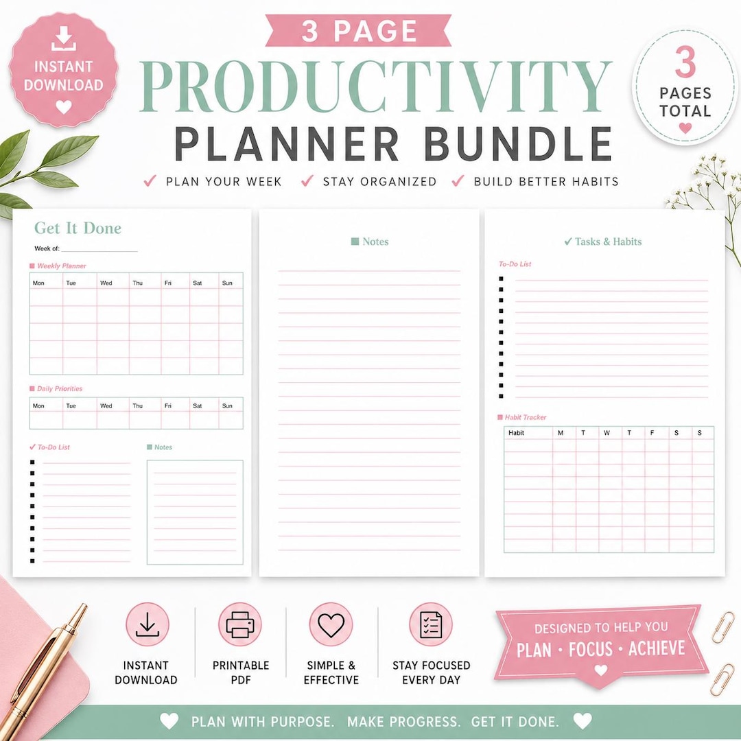 Weekly Productivity Planner Printable Bundle - Etsy