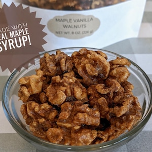 Maple Vanilla Walnuts (8 oz.) - Candied Walnuts - Freshly Made & Vegan - Glazed Nuts - Gourmet Food Gift
