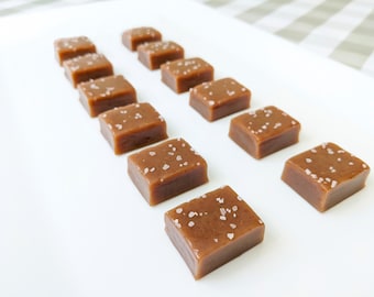Sea Salt Caramels: 12 Soft Salted Caramels - Handmade Caramel Candy - Gourmet Sweet Treat Gift