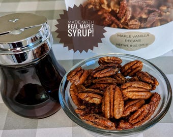 Maple Vanilla Pecans (8 oz.) - Candied Pecans - Freshly Made & Vegan - Glazed Nuts - Gourmet Food Gift