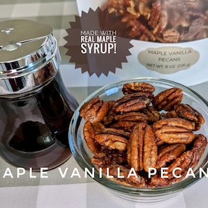 Maple Vanilla Pecans (8 oz.) - Candied Pecans - Freshly Made and Vegan - Gourmet Food Gift