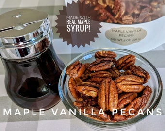 Maple Vanilla Pecans (8 oz.) - Candied Pecans - Freshly Made and Vegan - Gourmet Food Gift