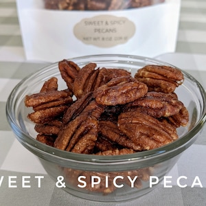 Sweet & Spicy Pecans (8 oz.) - Candied Pecans - Freshly Made and Vegan - Gourmet Food Gift