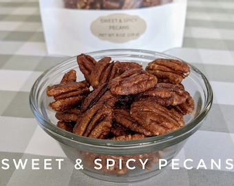 Sweet & Spicy Pecans (8 oz.) - Candied Pecans - Freshly Made and Vegan - Gourmet Food Gift