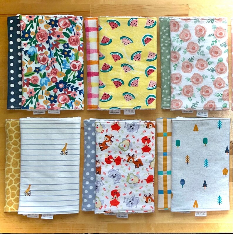 Flannel Baby Burp Cloths Set of 2 Coordinating Prints Terry Cloth