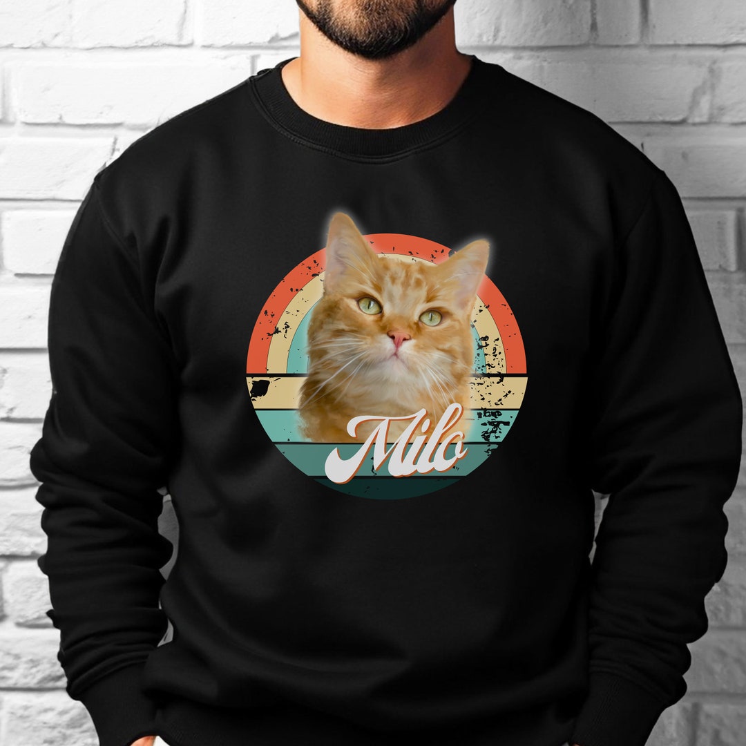 Custom Cat Portrait Sweatshirt, Retro Cat Photo Shirt, Personalized