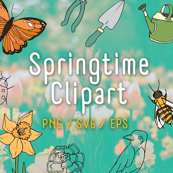 Springtime Clipart Files - PNG, SVG, EPS - Cricut / Cut Files / Silhouette / Coloring Page