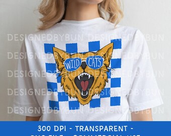 Wildcat Mascot Sunglasses Shirt Design  - School Spirit Doodle Clipart (PNG Digital Download)