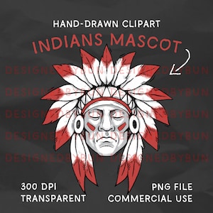Hand-Drawn Indian Warriors Mascot Clipart: School Spirit PNG (Digital Download, Commercial Use)