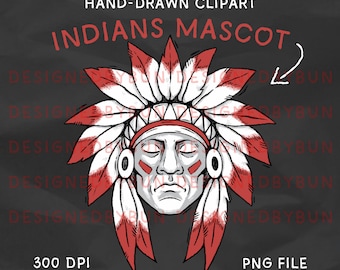 Hand-Drawn Indian Warriors Mascot Clipart: School Spirit PNG (Digital Download, Commercial Use)