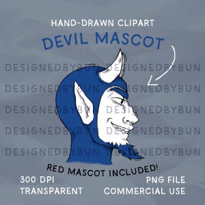 Clipart mascotte diable dessiné main : esprit de l&#39;école PNG (téléchargement numérique, usage commercial)