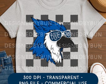 Blue Jay Mascot Sunglasses Shirt Design  - School Spirit Doodle Clipart (PNG Digital Download)