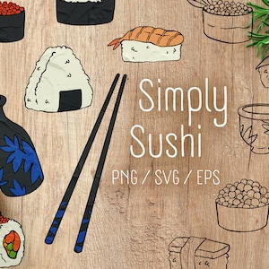 Sushi Clipart Files - PNG, SVG, EPS - Cricut / Cut Files / Silhouette / Coloring Page