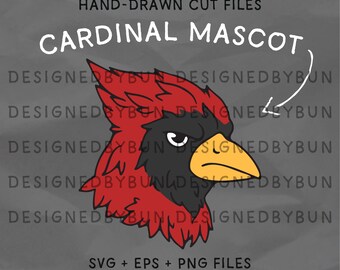 Mascota Cardenal dibujada a mano SVG - Archivo de corte para Cricut y Silhouette - Espíritu escolar - Archivos vectoriales PNG + EPS - Uso comercial - Logotipo Cardenal