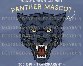 Hand-Drawn Panther Mascot Clipart: School Spirit PNG (Digital Download, Commercial Use)