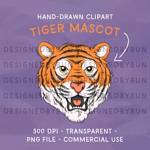 Hand-Drawn Tiger Mascot Clipart: School Spirit PNG (Digital Download)