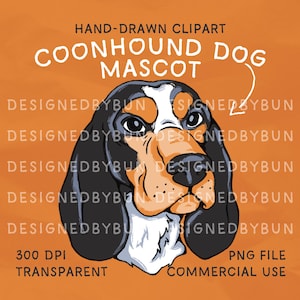 Hand Drawn Coonhound Dog Mascot Clipart - Digital Download PNG - Sports Team Mascot - Sublimation Design - School Spirit - Commercial Use