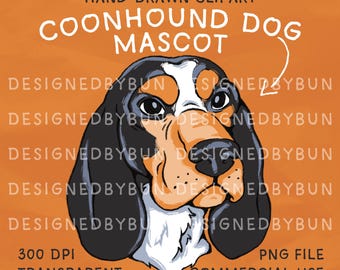 Hand-Drawn Coonhound Dog Mascot Clipart: School Spirit PNG (Digital Download, Commercial Use)