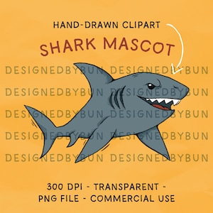 Hand Drawn Shark Mascot Clipart for Sublimation - Digital Download PNG - Sports Team Mascot Doodle - School Spirit - Commercial Use