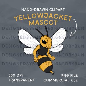 Hand-Drawn Yellowjacket Mascot Clipart: School Spirit PNG (Digital Download, Commercial Use)