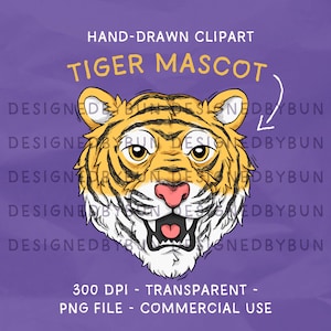 Hand Drawn Tiger Mascot Clipart: School Spirit PNG (Digital Download)