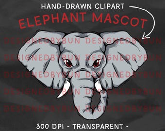 Hand-Drawn Elephant Mascot Clipart: School Spirit PNG (Digital Download)