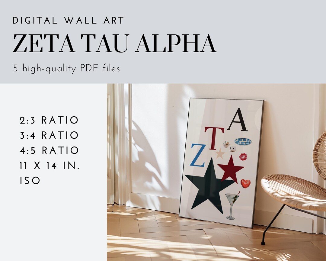 Zeta Tau Alpha Sorority Wall Art Digital Wall Art Decor Retro Big ...
